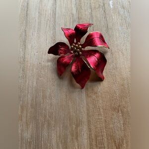 CERRITO Signed Red Enamel Christmas Poinsettia Pin Brooch